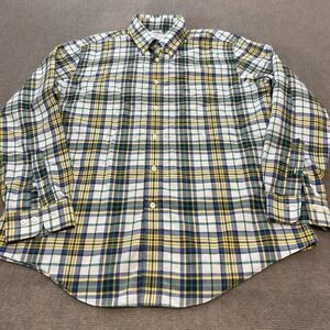 Brooks Brothers Shirt Mens Large Blue Plaid Long Sleeve Non-Iron Button Down